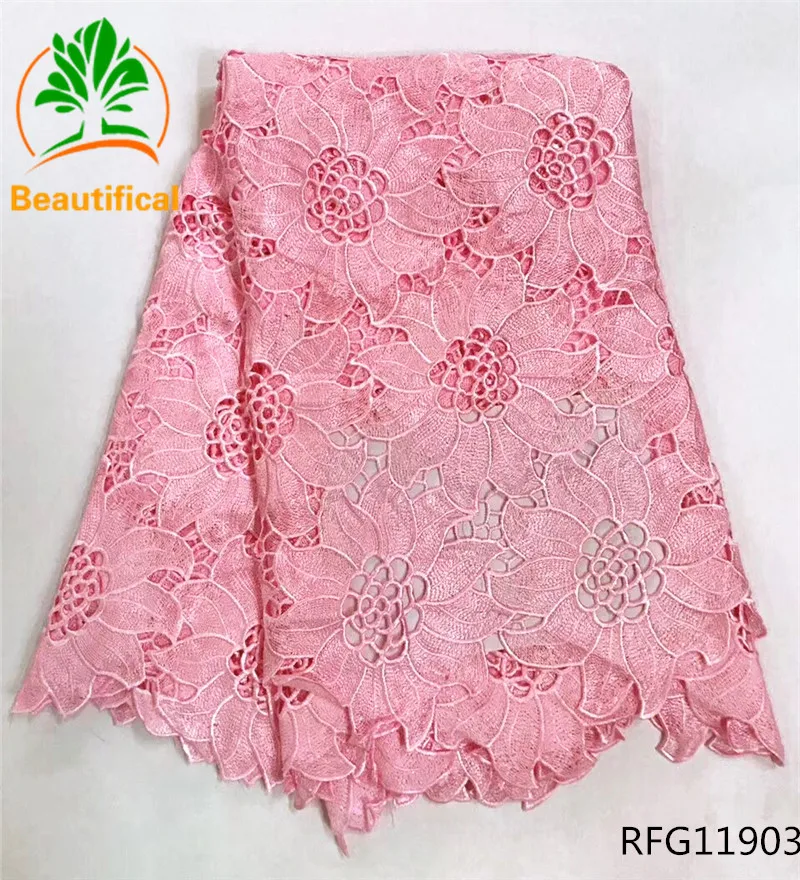 

Beautifical guipure lace fabric 2017 african cord lace fabrics white and pink wedding cord lace 5yards high quality RFG107