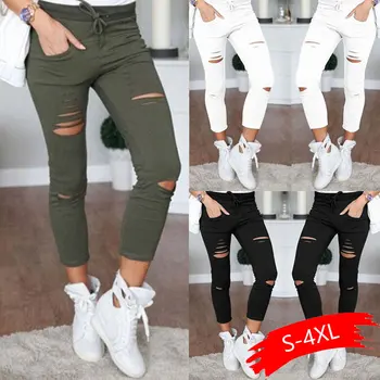 

2020 New Ripped Jeans For Women Women Big Size Ripped Trousers Stretch Pencil Pants Leggings Women Jeans