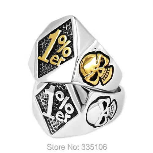 

Wholesale One Percent 1% ER Skull Biker Ring Stainless Steel Jewelry Silver Gold Fashion Skull Motor Biker Ring Men SWR0619