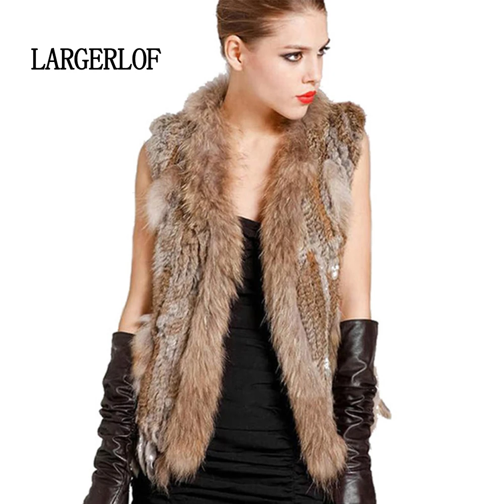 Kopen LARGERLOF Bont Vest 2018 Echt konijnenbont Gilet Grijs Wit Winter Jas Voor Vrouwen Hoge Kwaliteit Vest Voor Vrouwen VT50002
