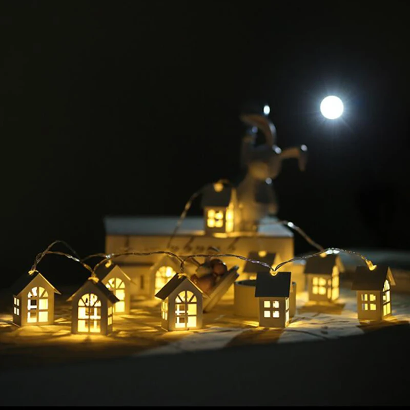 Wooden House LED String Lights 1020LED AA Battery Powered Fairy Lights House Shape Lights For Holiday Event Home Party Wedding (4)