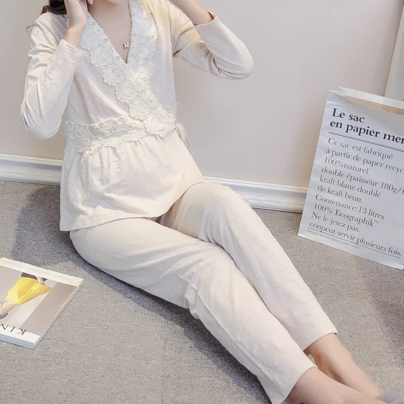 Nursing Nightgown Maternity Pajamas Pregnancy sleepwear Korean Cotton Kimono maternity wear Breastfeeding Clothes Homewear A204