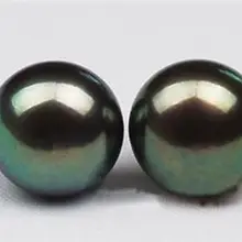 Горячая стиль> красивый! Пресноводный жемчуг(10-11 мм таитянские черные серьги из натурального жемчуга AAA Класс