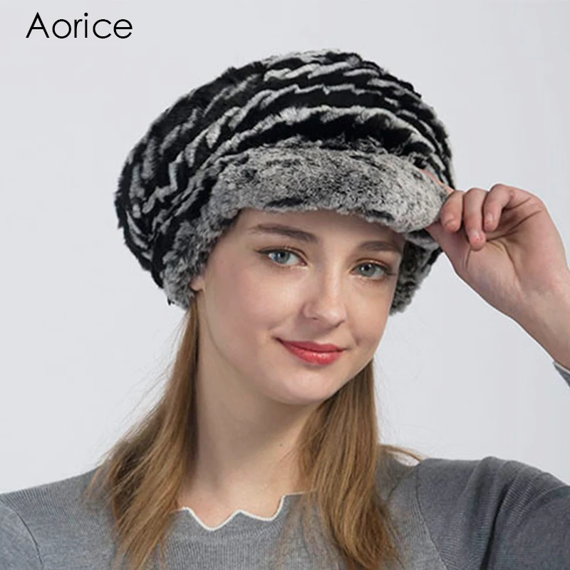 Aorice 2017 New Fashion Women Men Real Rex Rabbit Bar Beanies Bella Newsboy Hat Warm Snow