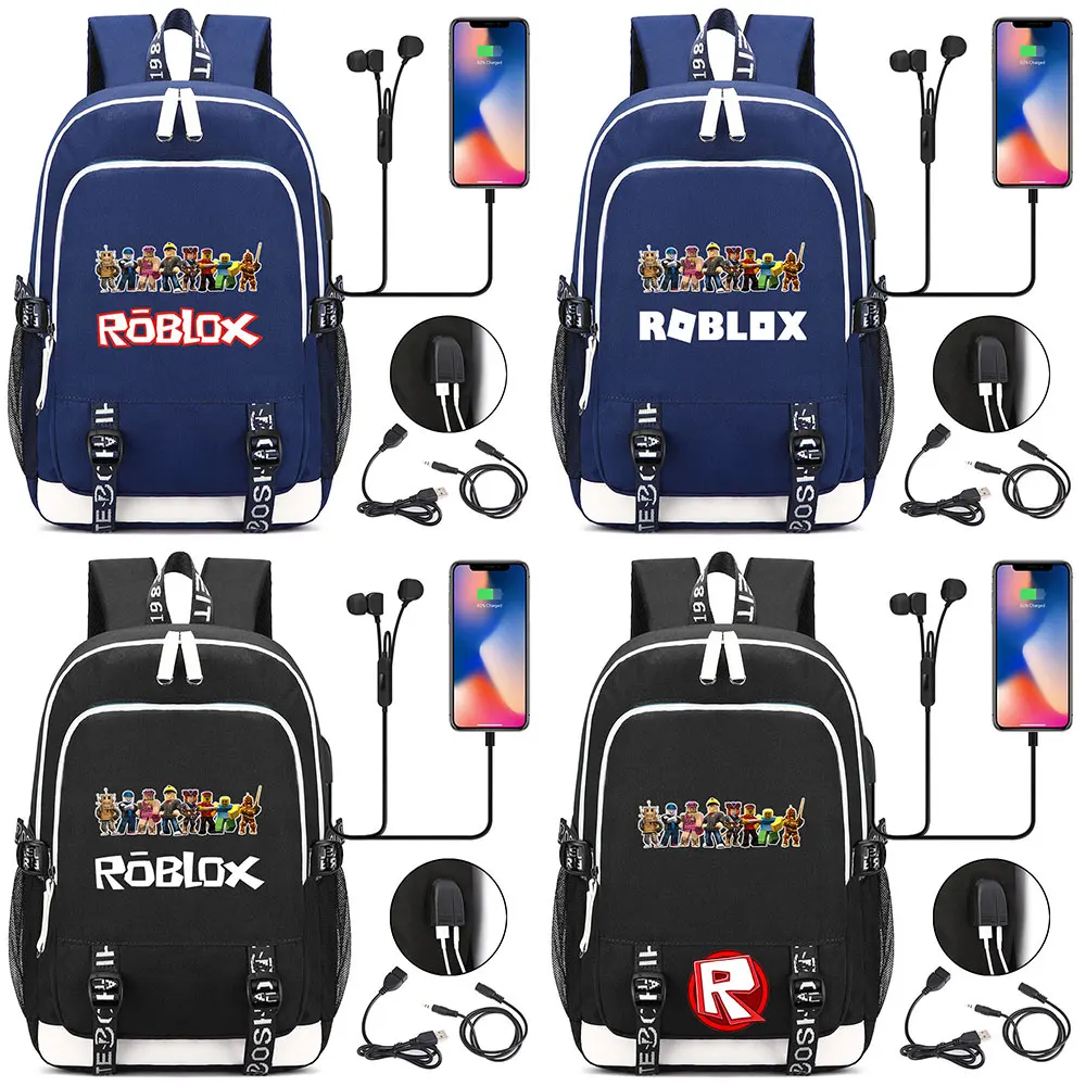 

Hot Games Roblox Letter Block Team USB Headphone Jack Boy Girl School bag Women Teenagers Canvas Men Laptop Backpack Packsack