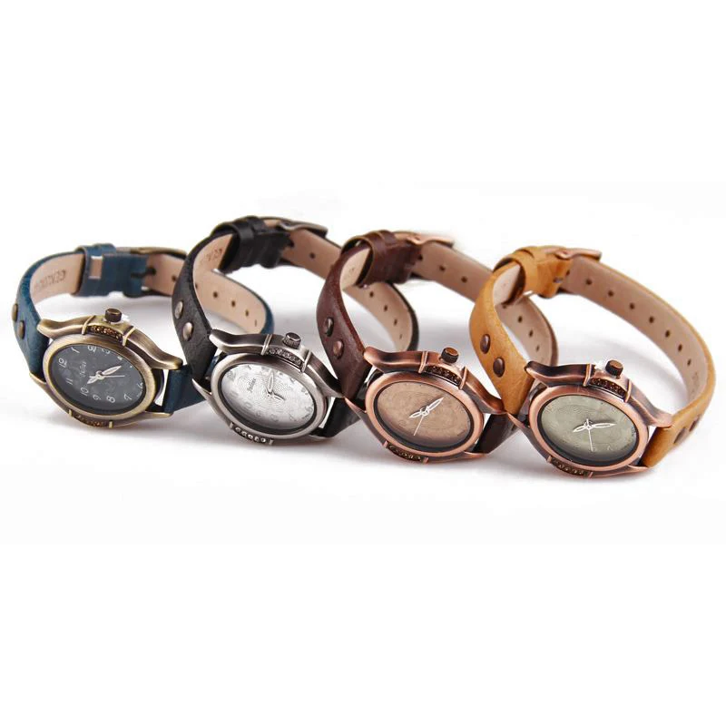 Женские часы Япония кварцевые часы изысканные модные наручные часы браслет из натуральной кожи ретро бронзовые часы подарок на день рождения девушки