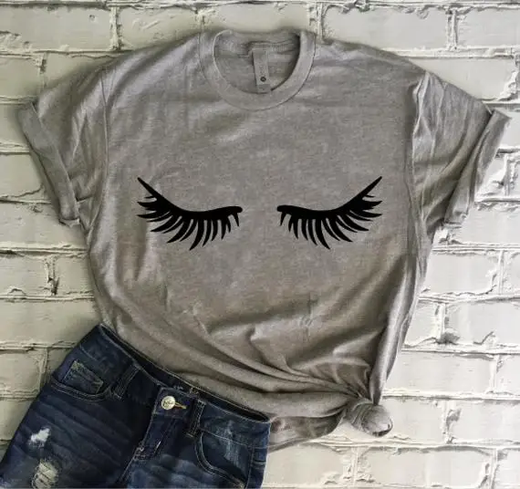 

OKOUFEN Eyelashes T-shirt Lashes Tumblr For Lady Top Print Tshirt New Fashion Cute Short Sleeve Female Femme Top Tee Drop Ship