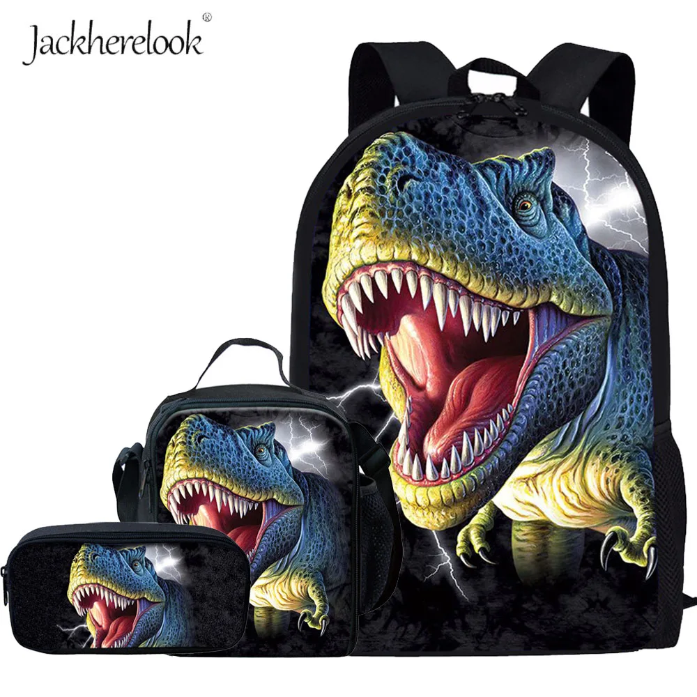 

Jackherelook Tyrannosaurus Rex Dinosaur Pattern Kids Boys Schoolbags Large Orthopedic 3PCS Set Satchel School Students Backpack