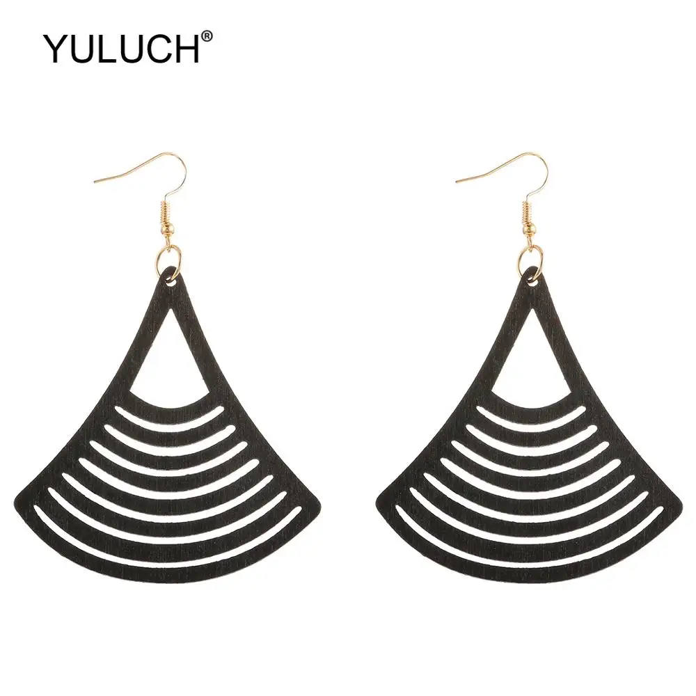 

YULUCH 2019 Ethnic African Black Blue Red Hollow Wooden Statement Earrings For Women Wedding Party Gift Boho Jewelry Accessories