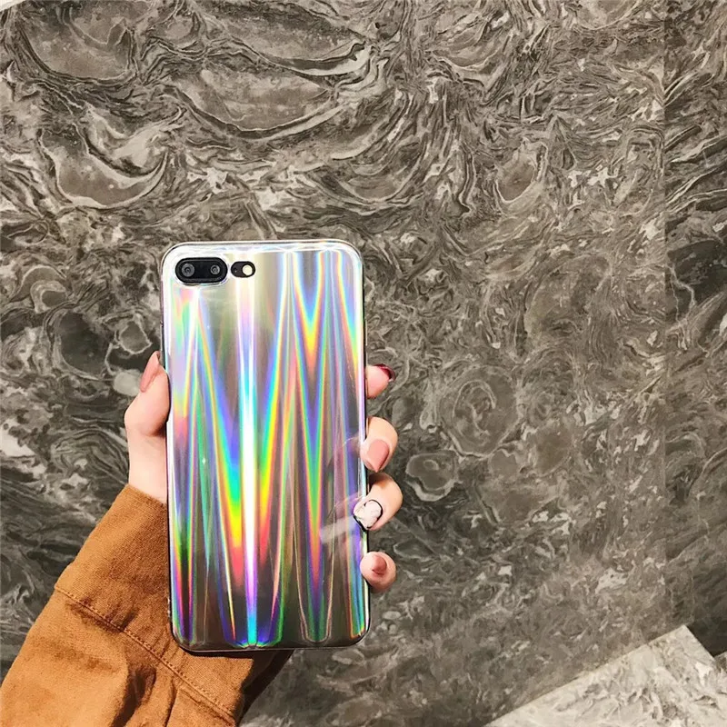Огонь Глянцевая голограмма Радужный мягкий чехол TPU Коке для IPhone 7 8 6 S Plus X Радуга