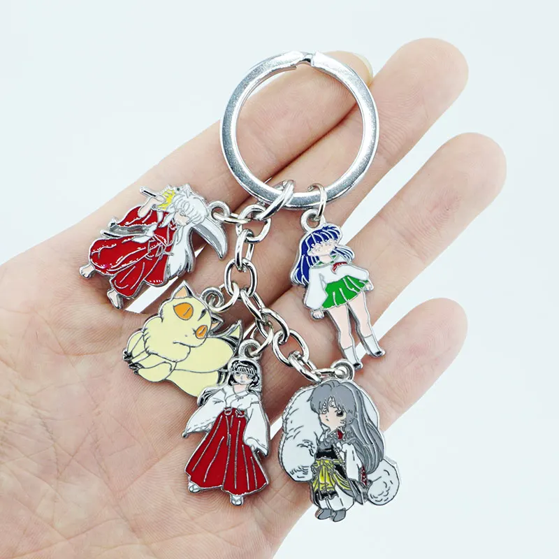 

Japan Anime Inuyasha Keychain Keyring 5 in 1 set Alloy Metal Pendants Cartoon Key Ring Cosplay Women Men Accessories Gift Otaku