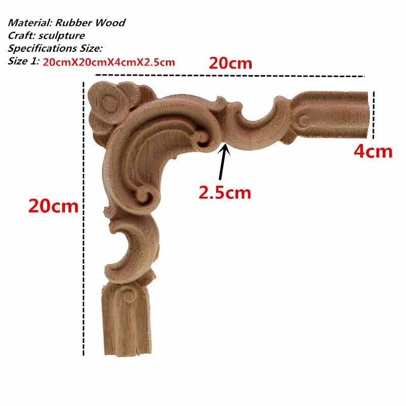 VZLX Home Wedding Decoration Accessories Furniture Appliques Wood Carving Corner Wooden Decor Frame Wall Door Woodcarving Decal - Цвет: 20X4cm