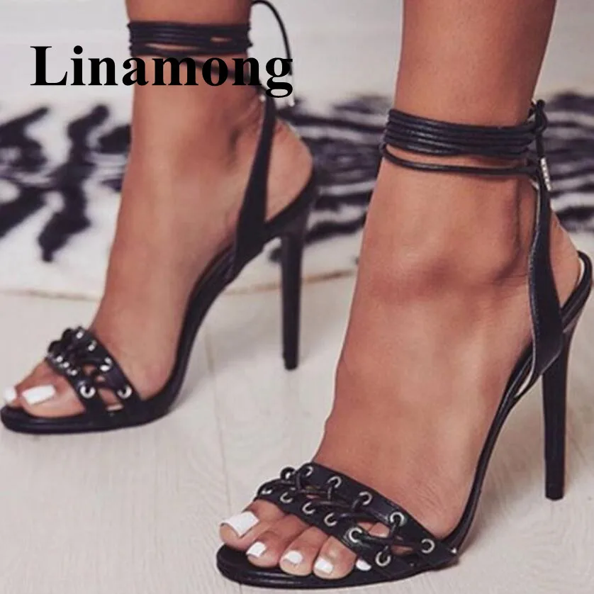 Sandalen Frauen Schuhe gebunden As Schwarz Sexy Spitze Normale Sommer Mode Dünne Heißesten Ferse Hohe Größe Slingback Picture Offene 2018 Kreuz qxwZARfCR