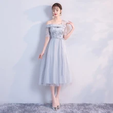 Grey Colour Midi Dress Wedding Party Dresses for Women Bridesmaid Dresses Embroidery One Shoulder grey one shoulder long sleeves midi dress