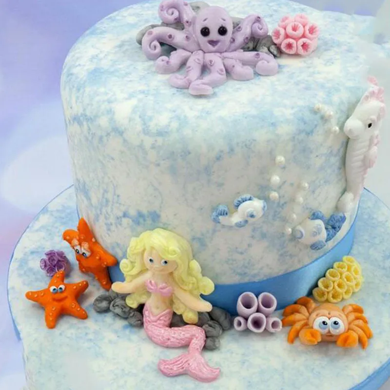 3D Mermaid Silicone Mold Baby Birthday Cake Topper Fondant Decorating Tools Clay Candy Chocolate Gumpaste Moulds A1533 | Дом и сад