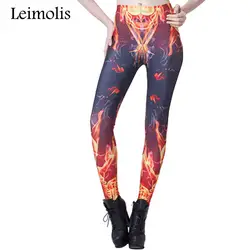 Leimolis 3D печатных Фитнес push up тренировки Леггинсы женские Готический огонь пламя Скелет Большие размеры Высокая талия в стиле панк-рок Штаны