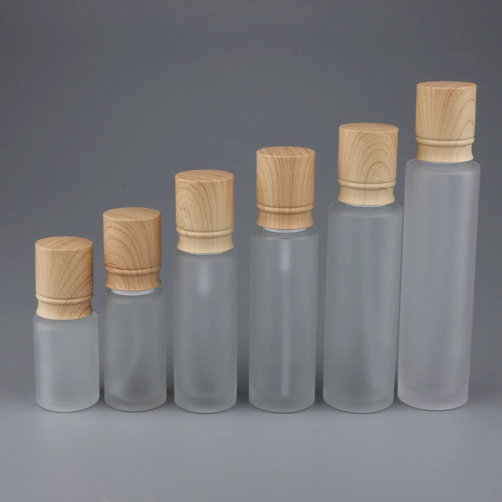 Travel Empty Cream Shampoo Lotion Pump Bottles with Wooden Lid for Refillable Cosmetic