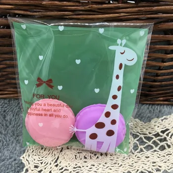 

Wholesale 1000 Pieces 10*10+3cm Green Giraffe Self Adhesive Bags For Cookie, Biscuit, Snack Gift Packaging