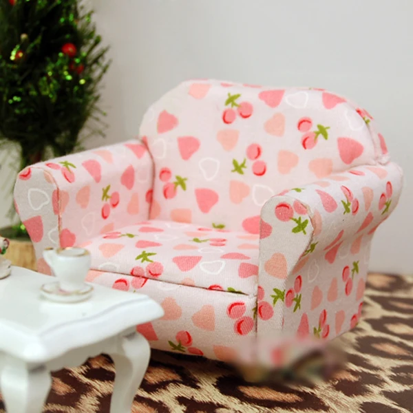 European Flowers Printed Sofa Cloth Chair 1 /12 Scale Dollhouse Furniture Drawing Room Accessories