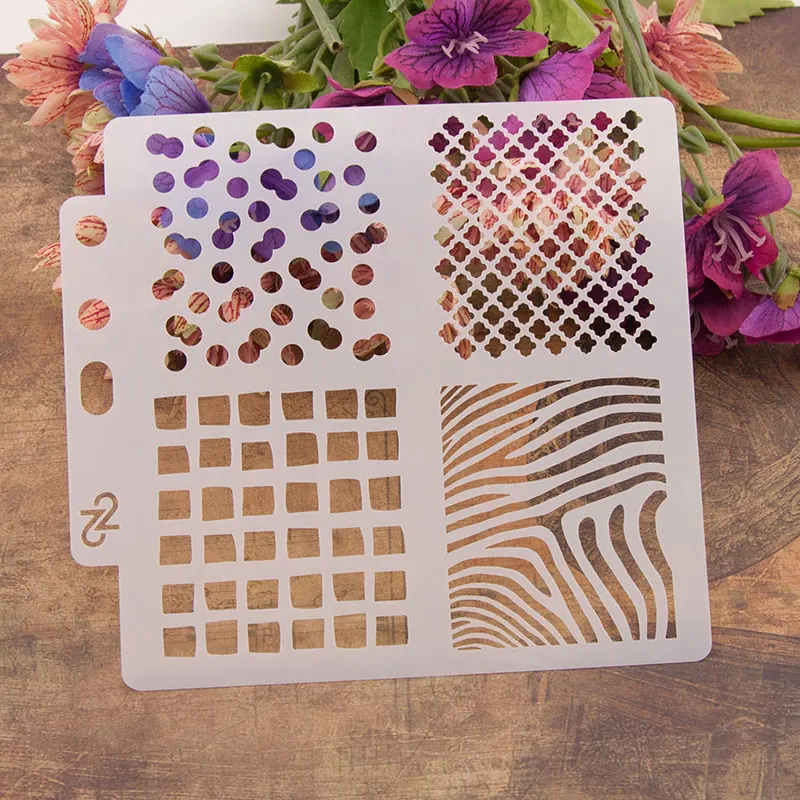 

4 Irregular Patterns Stencils for DIY Scrapbooking Plastic Handmade Template Crafts Diary Decor Painting Drawing Spray Tool Card