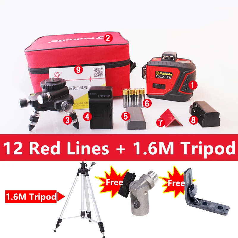 Fukuda Brand 12Lines 3D MW-93T-3R Laser Level Self-Leveling 360 Horizontal And Vertical Cross Super Powerful red Laser Beam