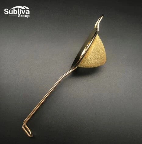 

Stainless Steel Fine Mesh Strainer with Handle, Juice and Tea Gold Plated Ice Strainer Kitchen Bar Tools