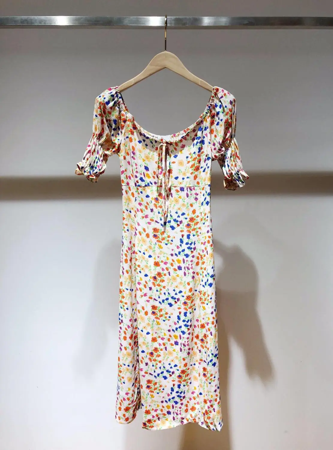 

2019 new ladies fashion short-sleeved round neck bow print dress 0711