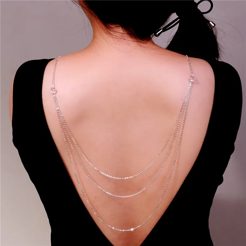 

Novel design crystal multilayer backdrop necklaces back deep V halter long necklace chain wedding jewelry bride accessories