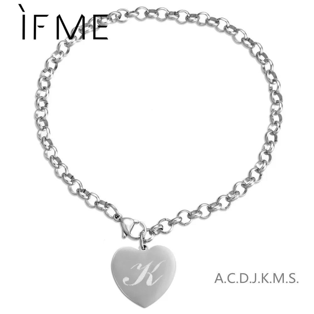 

IF ME Trendy Initial Letter Heart Charms Bracelet for Women Fashion Silver Color Capital J K Pendant Chain Bracelets Jewelry NEW