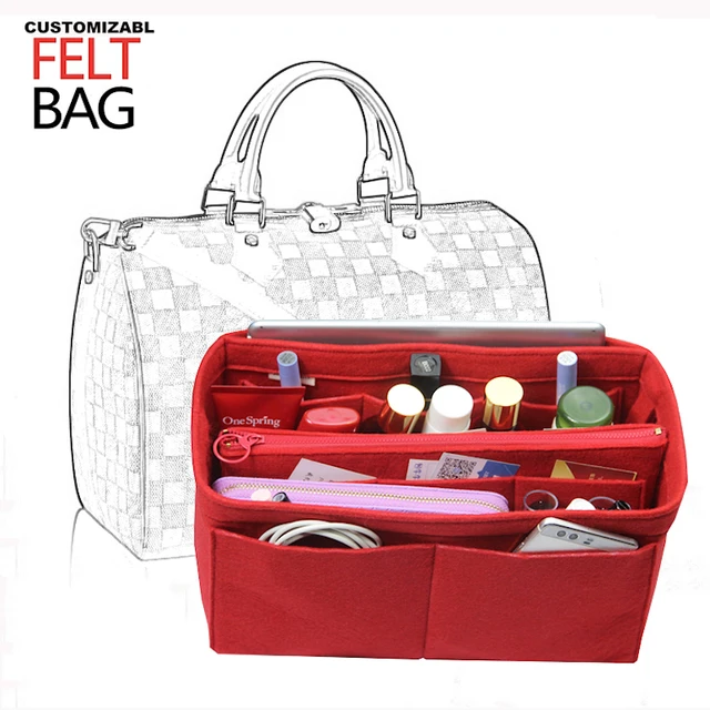 [Neverfull GM mm PM] Felt Tote Bag Organizer, Purse Insert (3mm Felt, Detachable Pouch w/ Metal Zip)