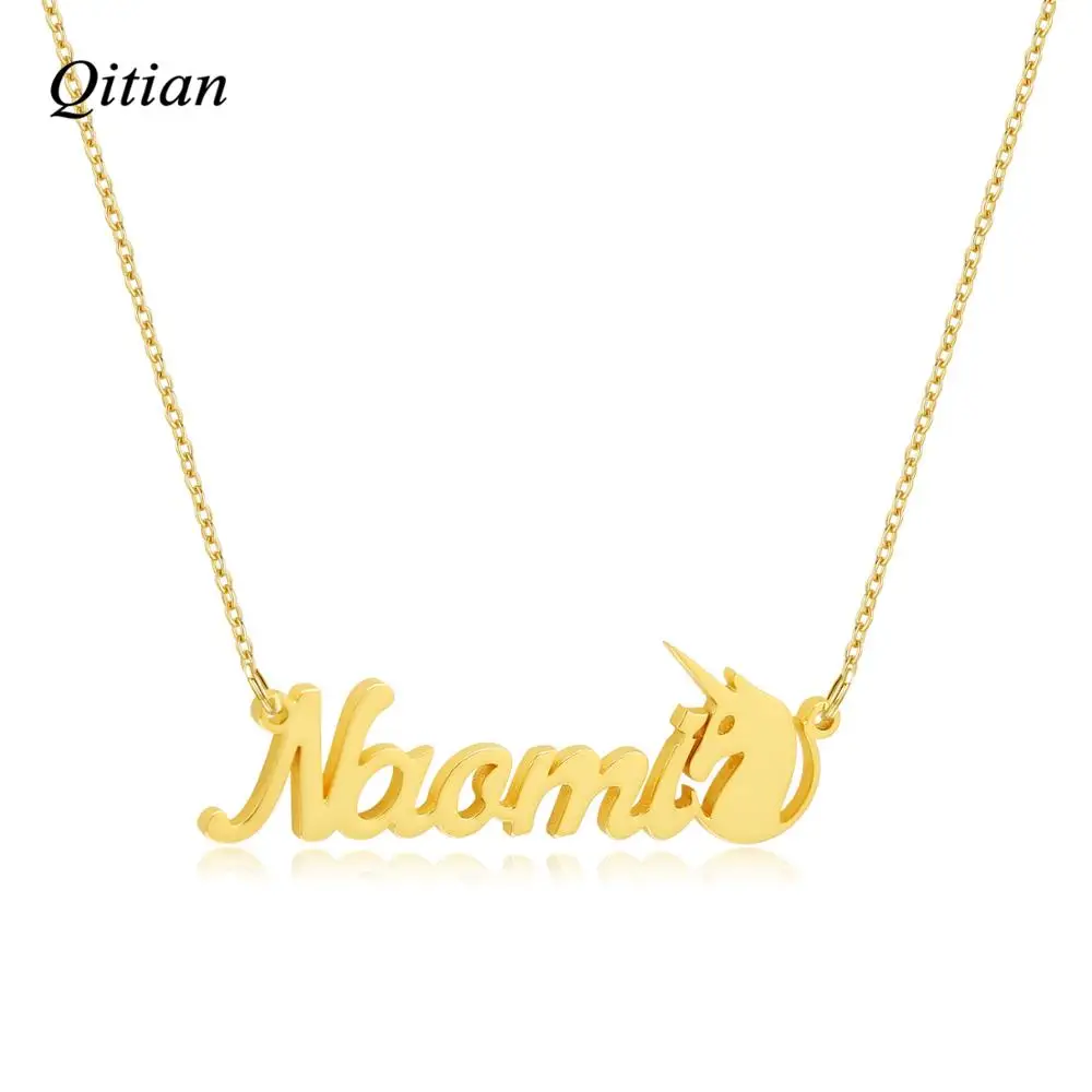 Персонализированное имя ожерелья и подвески для женщин нержавеющая сталь мужские ювелирные изделия индивидуальный подарок - Окраска металла: Gold