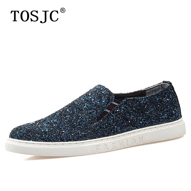 

TOSJC Fashion Men Bling Sequins Loafers Luxury Shining Slip on Boat Shoes Charming Paillette Party Shoes Man Skateboarding Shoes