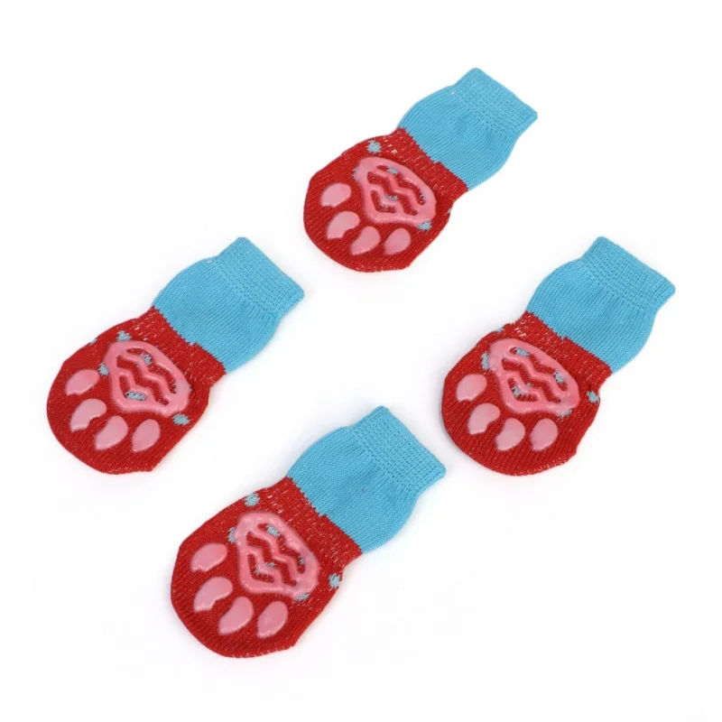 Домашние носки для собак, мягкие хлопковые теплые противоскользящие лапы, легкая стирка, домашние носки для собак, кошек - Цвет: Blue Red