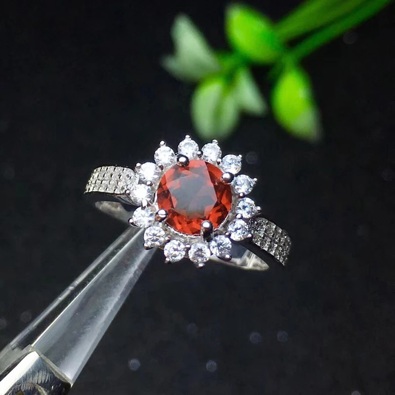 Модный серебряный с гранатами кольцо для помолвки 6 мм VVS винно-красное кольцо с натуральным гранатом цельное 925 серебряные ювелирные изделия из граната подарок для женщины