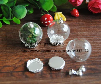 

FREESHIPPING!! 25mm Ball 15mm open Glass Vial Glass Bulb & crown base & connector cap DIY Jewelry Pendant