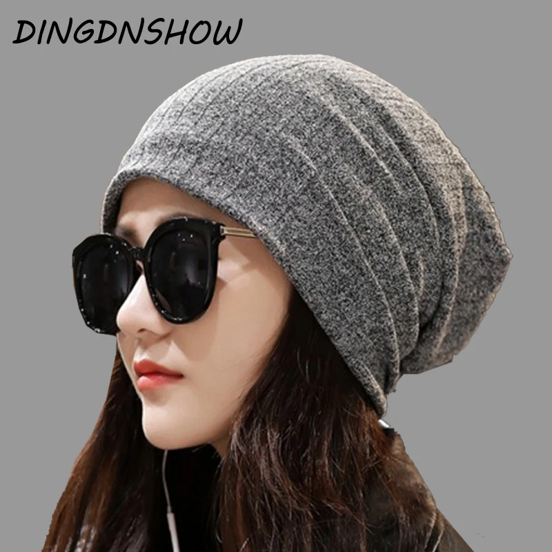 

[DINGDNSHOW] 2018 New Arrival Beanies Hat Adult Cotton Warm Winter Cap Lady Bonnet Hat Women Skullies Cap