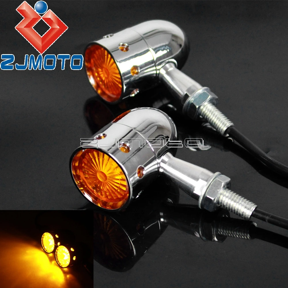 2PCS LED Motorcycle Turn Signals Indicator Light Chrome For Harley Dyna