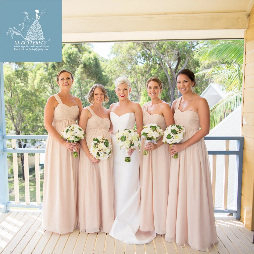 Сексуальная Одно Плечо Шифон Шампанское Платья Невесты 2017 Ruched Длина Пола Пром С