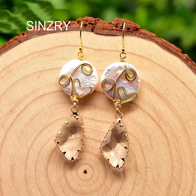 

SINZRY orignal design handmade natural pearl baroque stylish crystal luxury lady drop earrings