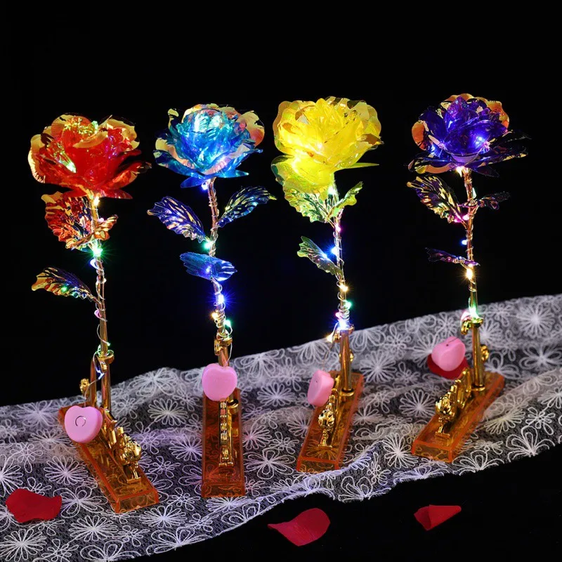 Прямая 24 K покрытый фольгой розовый Glaxy Box светодиодный светильник с розами на День Святого Валентина подарок Любовь Свадебный декор с батареей