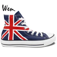 Wen Blue Hand Painted Shoes Design Custom UK Flag Men Women’s High Top Canvas Sneakers for Men Women’s Gifts
