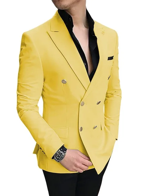 New Arrival Custom Men's Suits Casual Prom Tuxedos Slim Fit 2 Pieces Double Breasted Wedding Grooms(Blazer+Pants+Tie