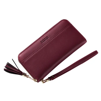 

2018 Tassels Zipper Women Wristlets Leather Wallet For Coin Card Cash Invoice Fashion Lady Long Wallet Purse Solid Female Clutch
