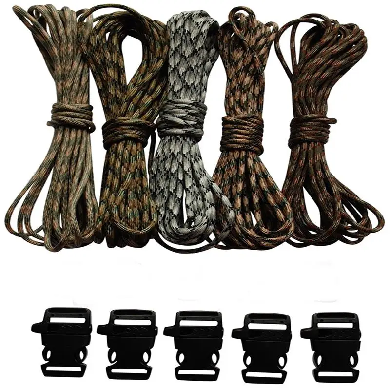 Paracord Bracelet Kit 100 Feet 550 Lb- Five Colors Each 20 Feet Paracord Crafting Kit Comes with 5 Black Side Release Buckles