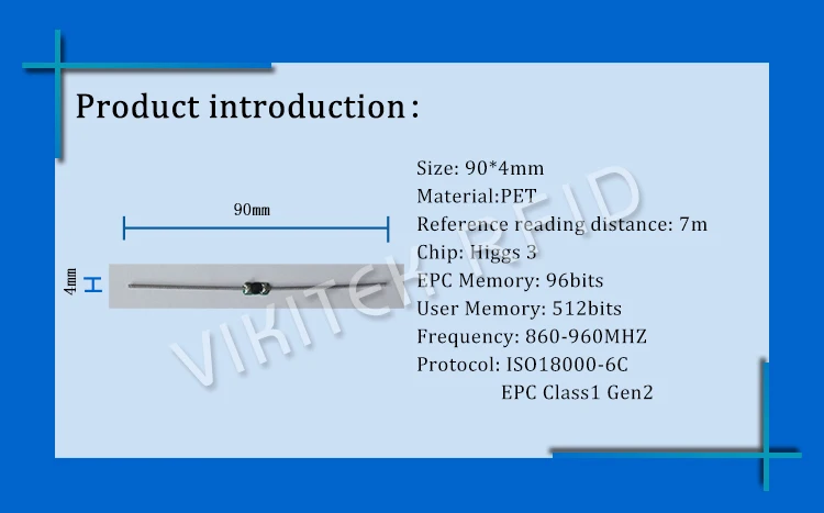 Радиочастотная Идентификация ультравысокой частоты шины метка Gen2 ISO18000-6C 915 МГц 900 МГц 868 МГц 860-960 МГц 90*4 мм Alien Higgs3 пассивный rfid-чип tag