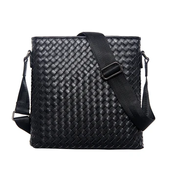 

Men's Business Shoulder Bag Men 's Classic Cowhide Genuine Leather Woven Bag Vertical Section Shoulder Messenger Bag Business Br