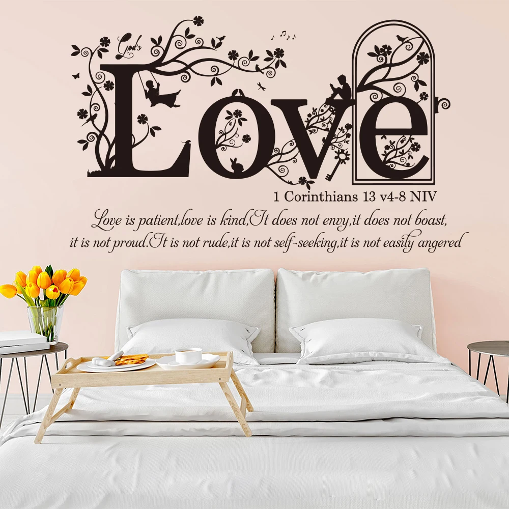 1 Corinthians 13 v 4-8  NIV Christian Bible Verse  Wall Sticker Bedroom Living Room Religion Family Love Quote Wall Decal Vinyl