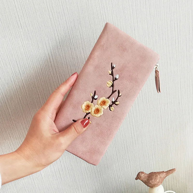 

DUDINI Korean Long Lady Clutch Money Purse Bag Fashion Women PU Leather Wallet Flower Design Card Holder Wallet Zipper Coin Bags