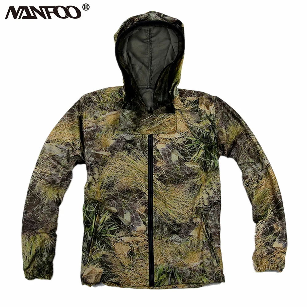 

NEW Summer Cotton Hunting Camo Jacket Anti-mosquito Breathable Fishing Jacket 3D Bionic Grass Leaf Camo Hunting Ghillie Jacket