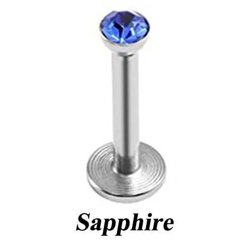 1pc Stainless Steel Internally Thread Flat CZ Gem Labret Lip Piercing Stud Ring Monroe Orelha Cartilage Upper Ear Stud Helix - Окраска металла: Saphhire